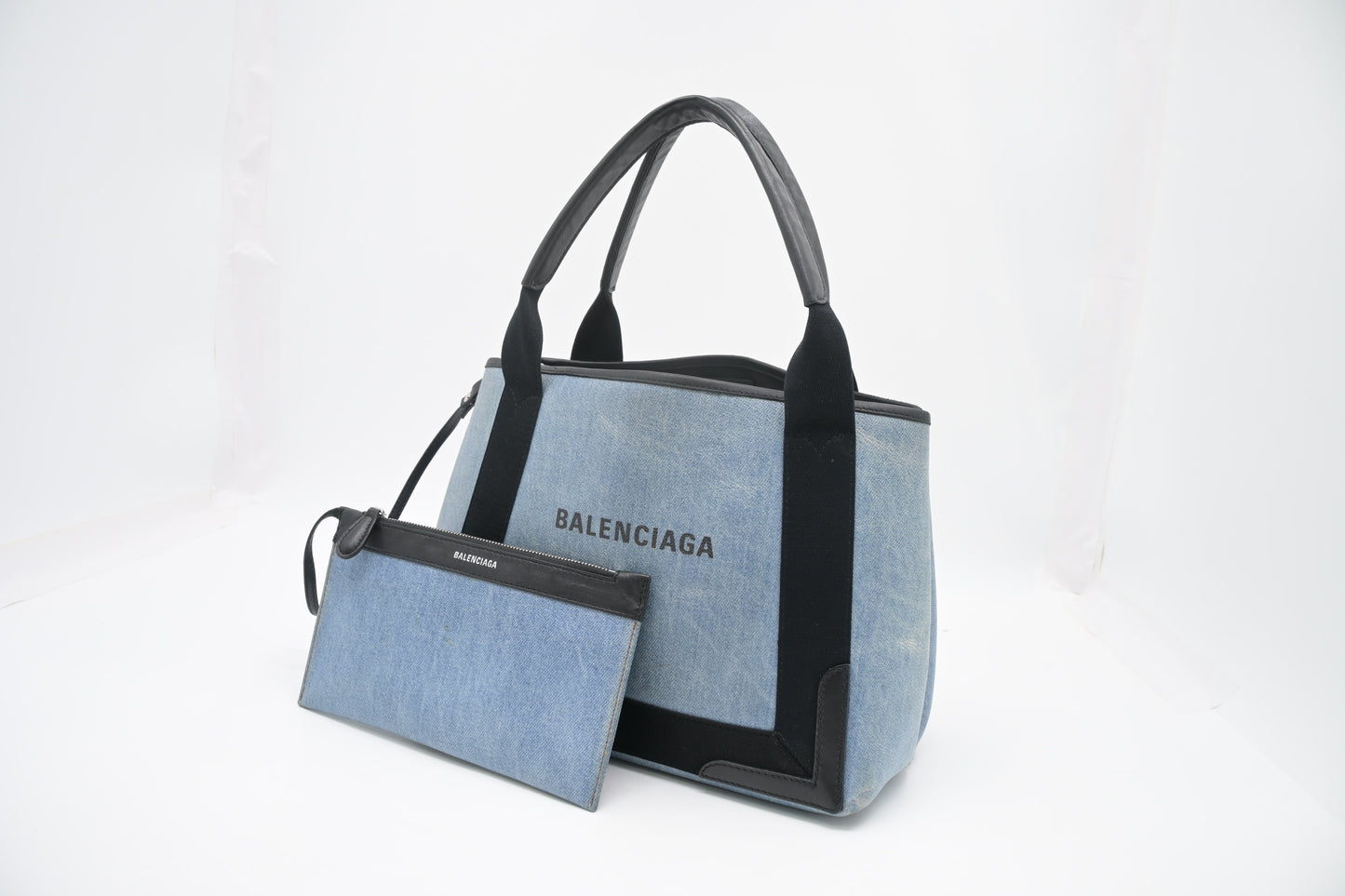Balenciaga Navy Cabas Small Tote in Blue Coated Canvas