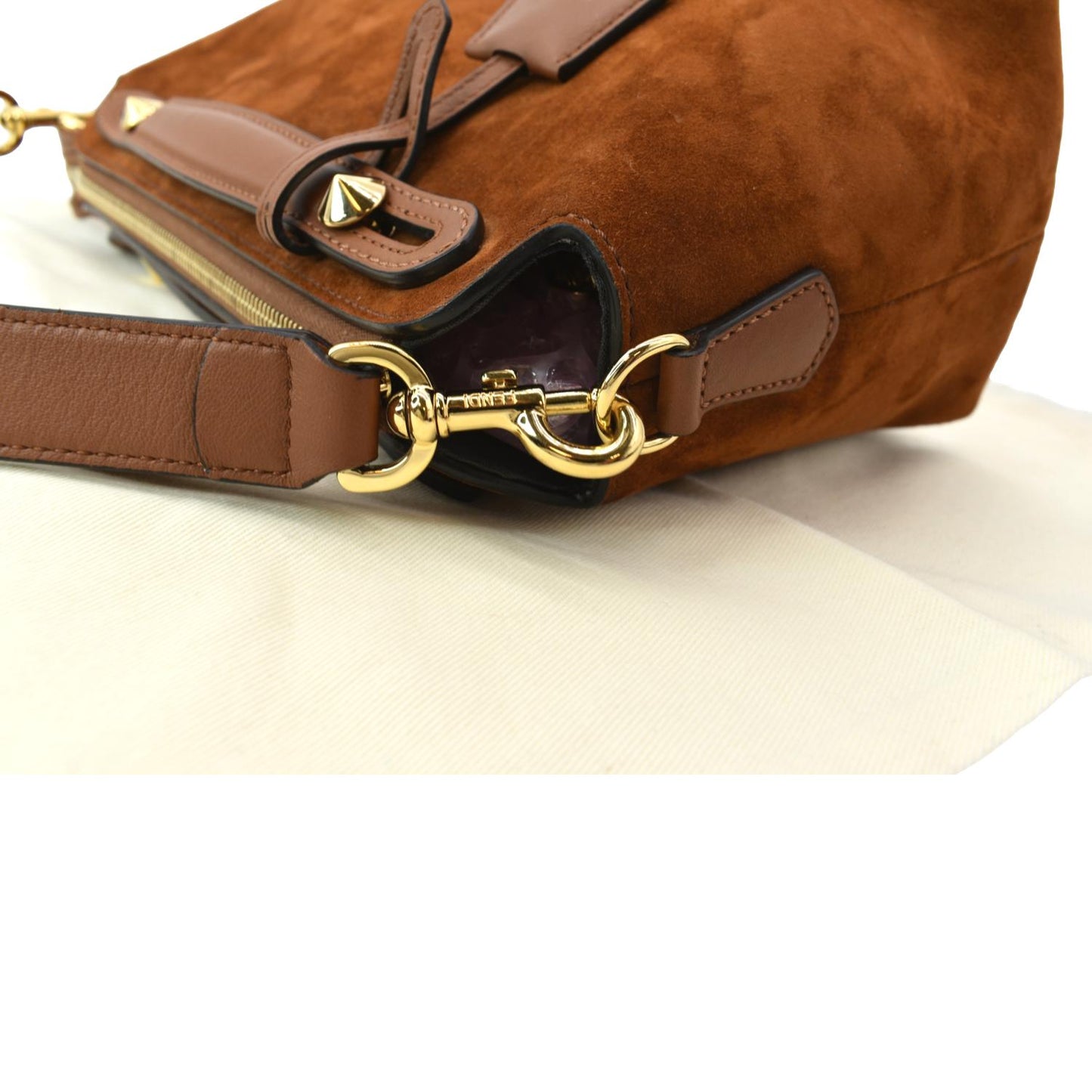 FENDI By The Way Medium Suede Boston Crossbody Bag Brown