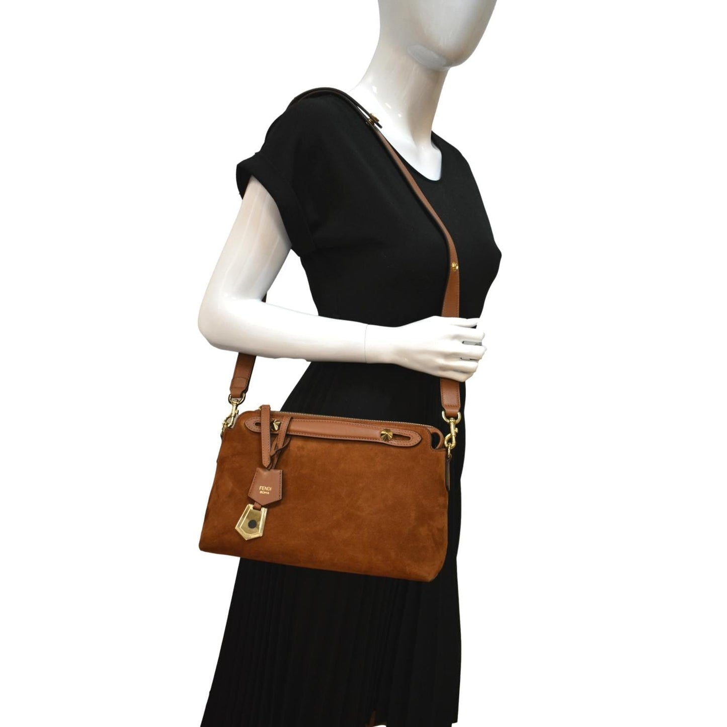 FENDI By The Way Medium Suede Boston Crossbody Bag Brown