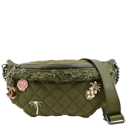 CHANEL Coco Cuba Charms Canvas Lambskin Leather Waist Bag Khaki