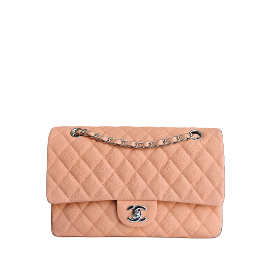 Chanel Classic Flap Medium - 25CM Quilted Caviar Caramel Silver Hardware Series 17