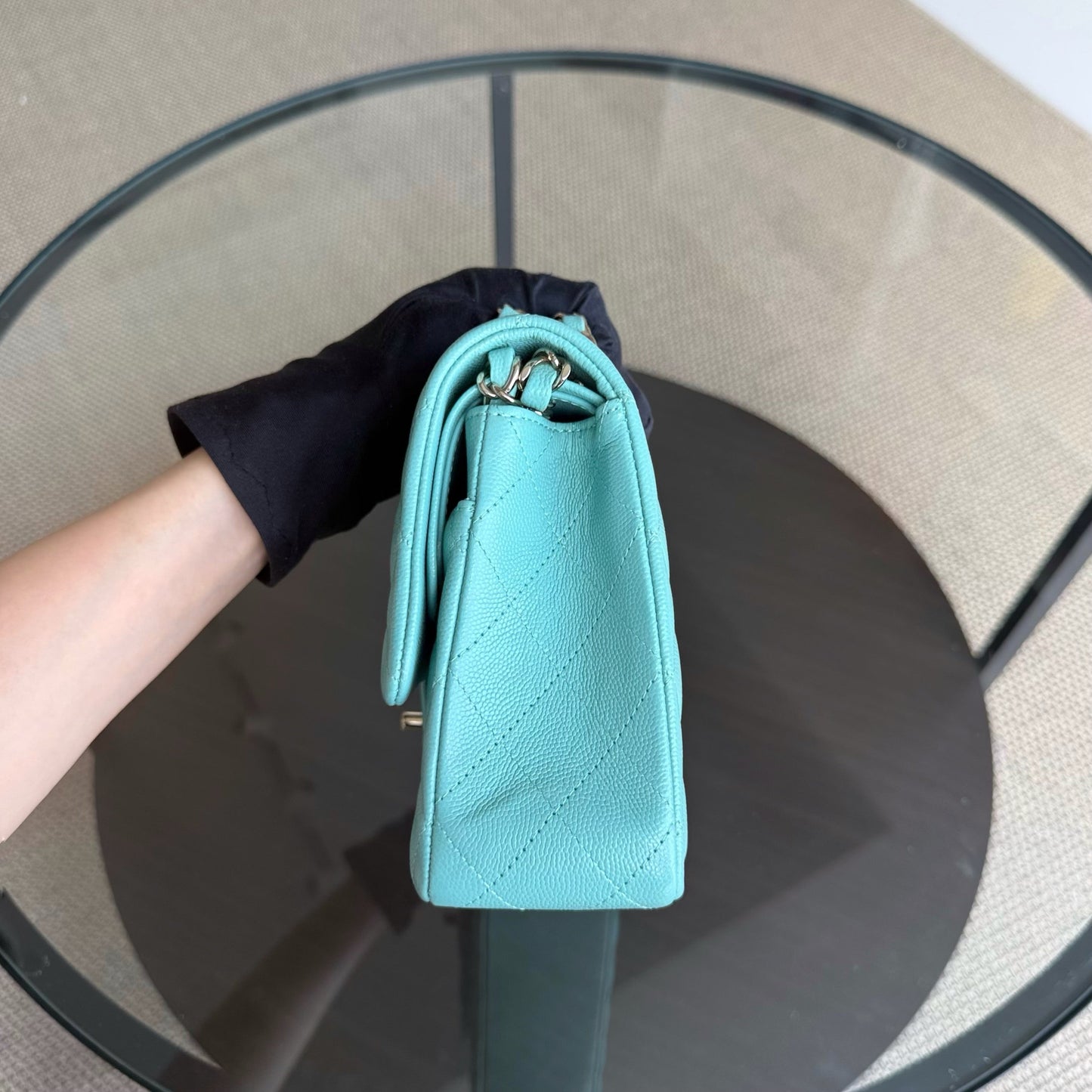 Chanel Classic Flap Medium - 25CM Quilted Caviar Light Blue Gold Hardware Series 31