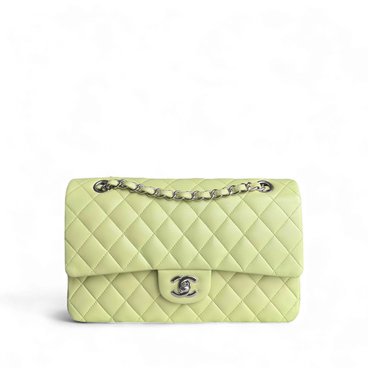 Chanel Classic Flap Medium - 25CM Quilted Lambskin Lime Silver Hardware Series 14