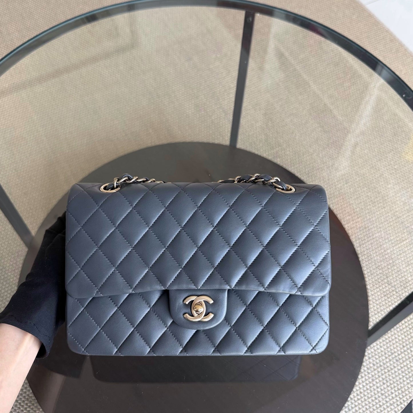 Chanel Classic Flap Medium - 25CM Quilted Lambskin Dark Gray Gold Hardware Series 19