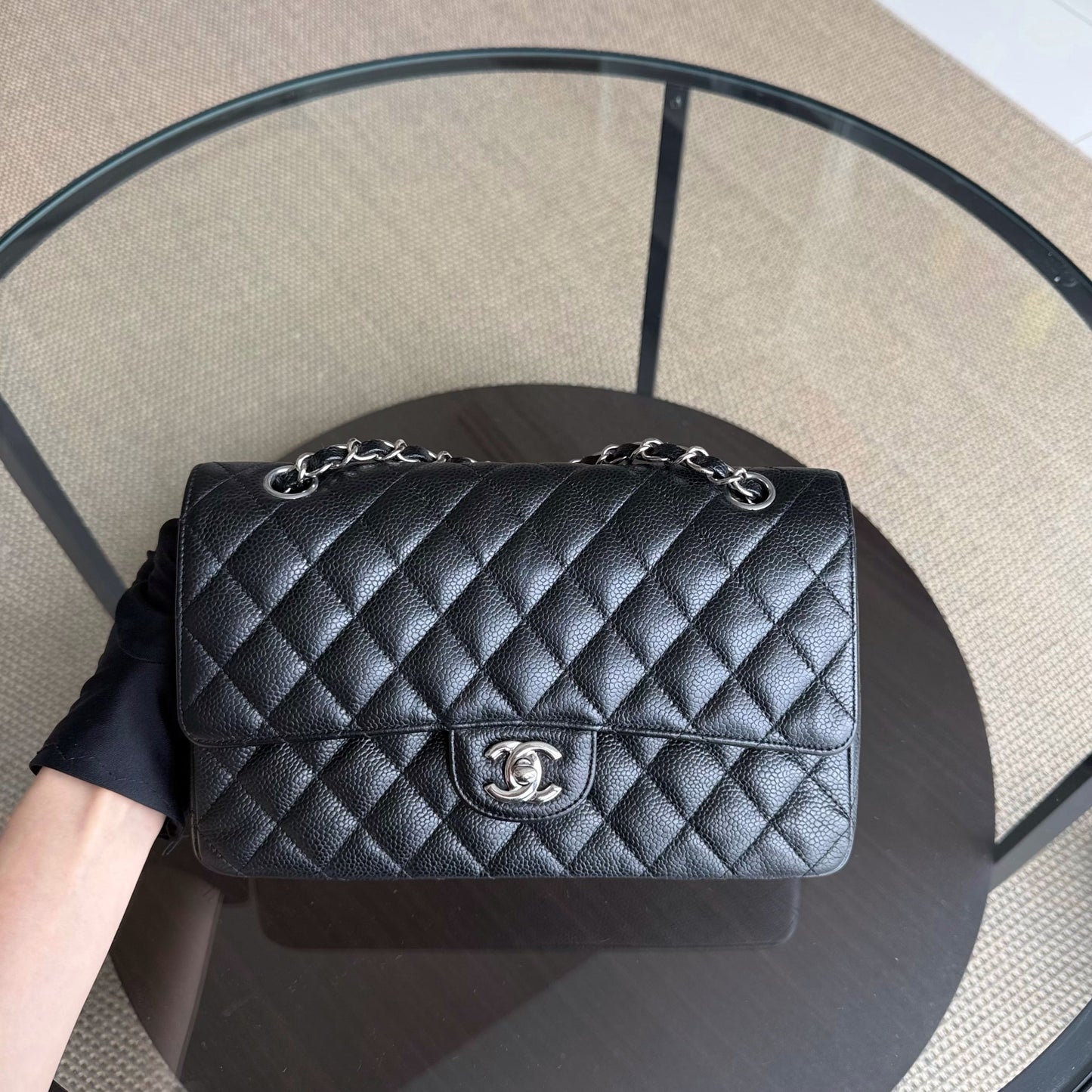 Chanel Classic Flap Medium - 25CM Quilted Caviar Black Silver Hardware Series 24