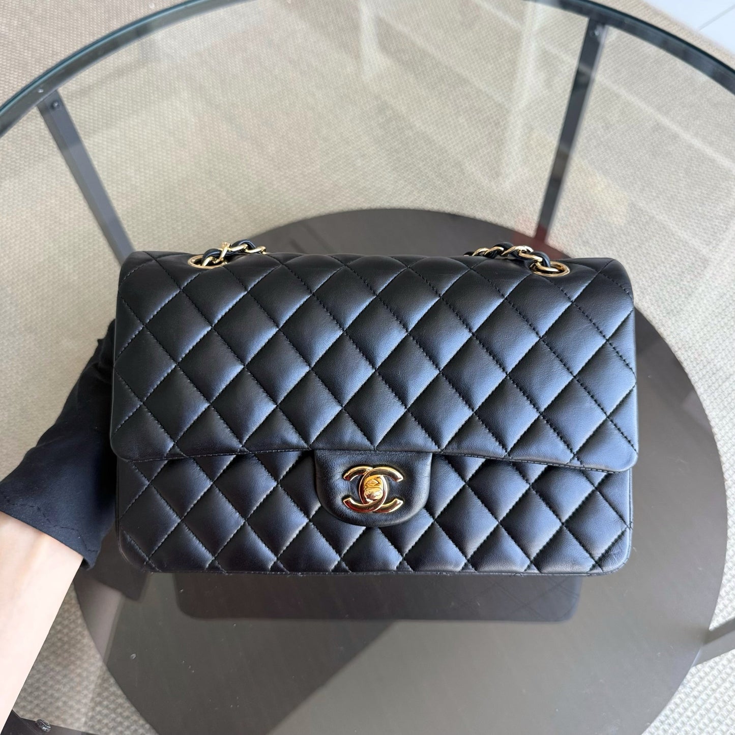 Chanel Classic Flap Medium - 25CM Quilted Lambskin Black Gold Hardware Series 28