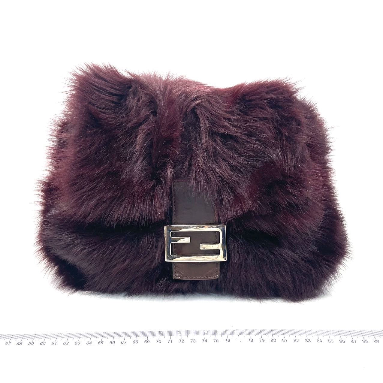 Fendi Mamma Baguette Burgundy Faux Fur Shoulder Bag