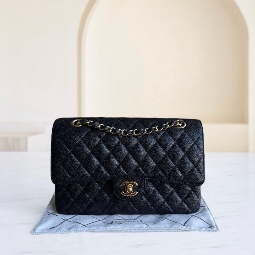 Chanel Classic Flap Medium - 25CM Quilted Caviar Black Gold Hardware Series 21