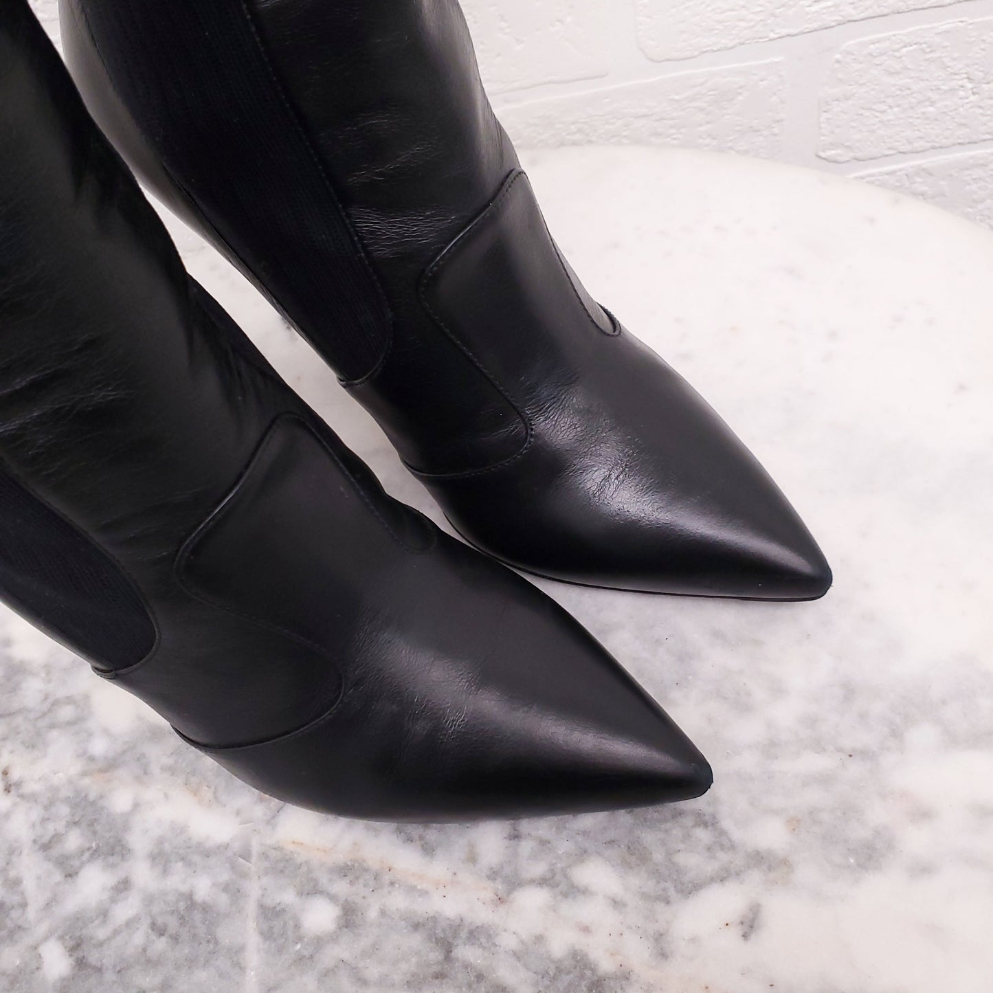 FENDI BLACK LEATHER SOCK BOOTIES - SIZE 38