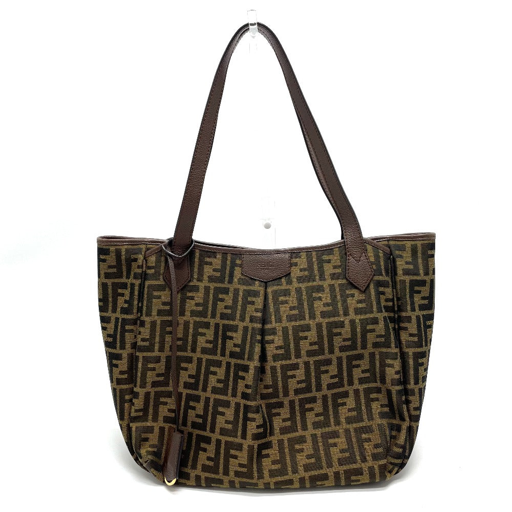 FENDI Tote Bag 8BH268 Leather / canvas Brown Zucca FF pattern Shoulder