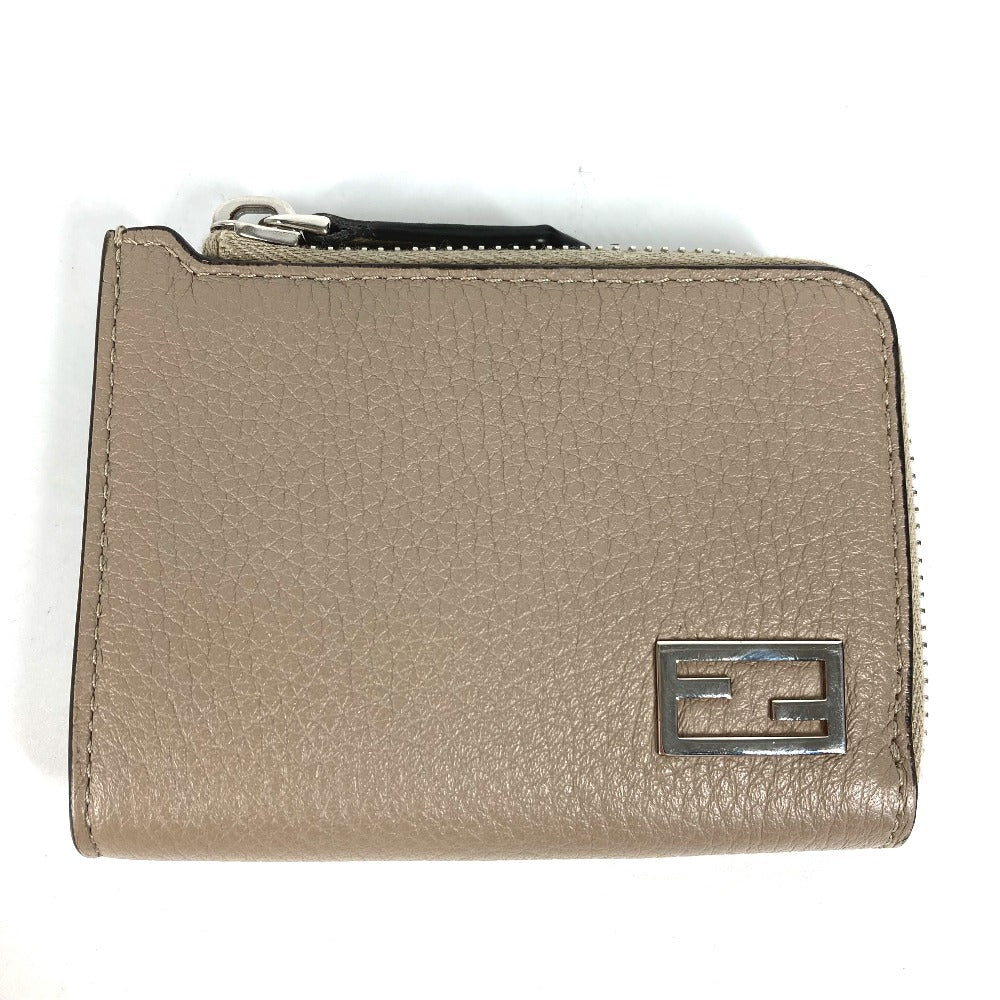 FENDI Coin case 7M0330 leather Beige type Fragment case Wallet logo mens