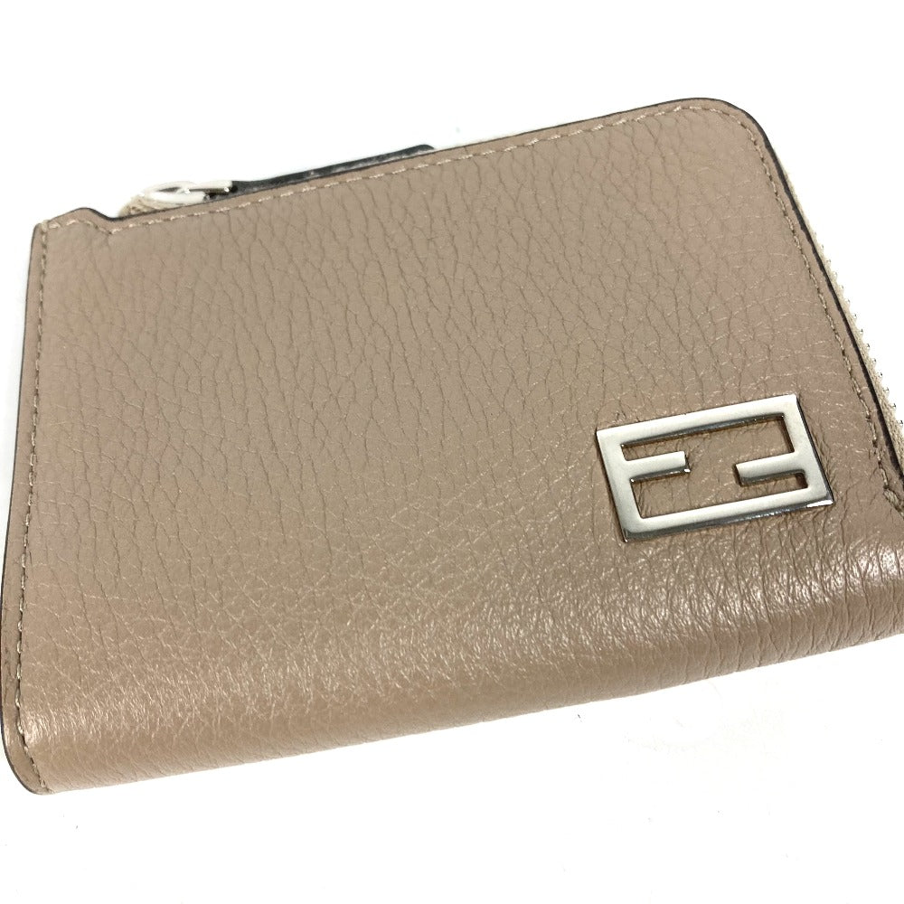 FENDI Coin case 7M0330 leather Beige type Fragment case Wallet logo mens