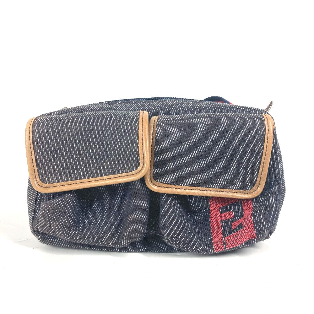 FENDI Sling bag Leather / canvas blue Denim Rainbow logo FF Women