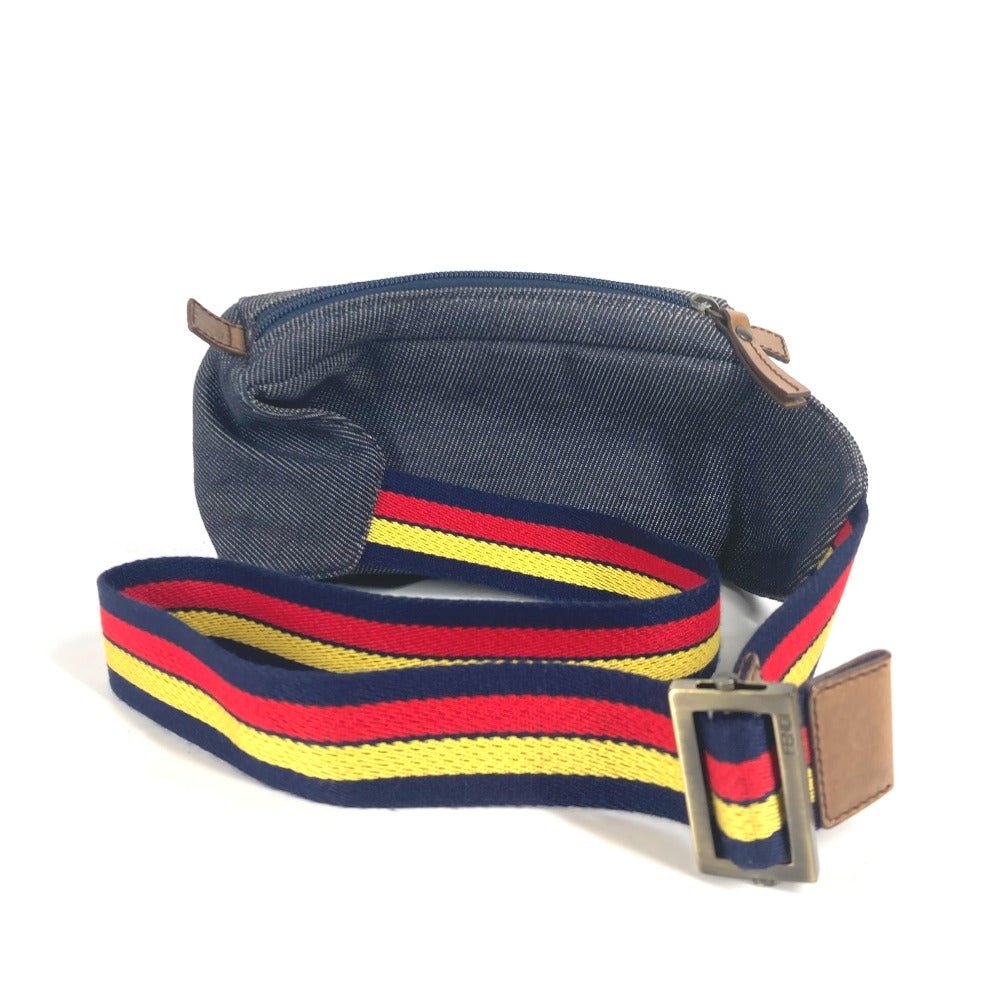 FENDI Sling bag Leather / canvas blue Denim Rainbow logo FF Women