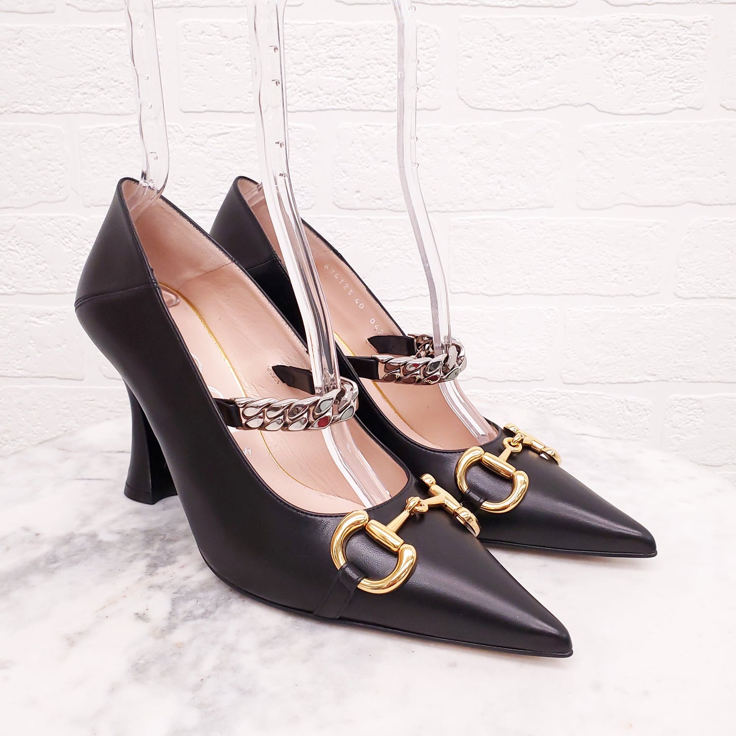 GUCCI BLACK SYLVIE CHAIN HEELS - SIZE 40