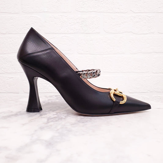 GUCCI BLACK SYLVIE CHAIN HEELS - SIZE 40