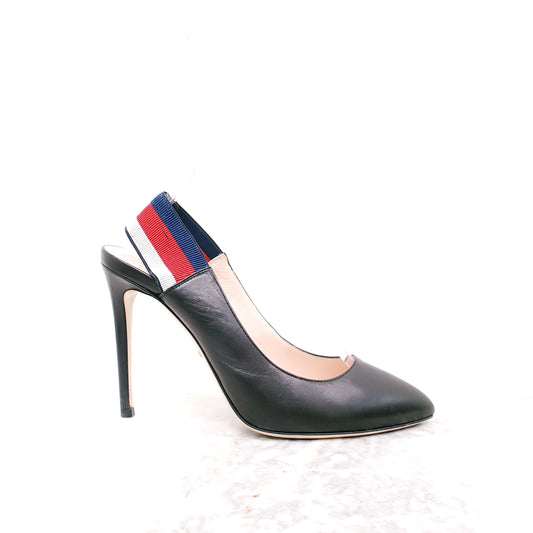 GUCCI BLACK SYLVIE RIBBON HEELS - SIZE 38.5