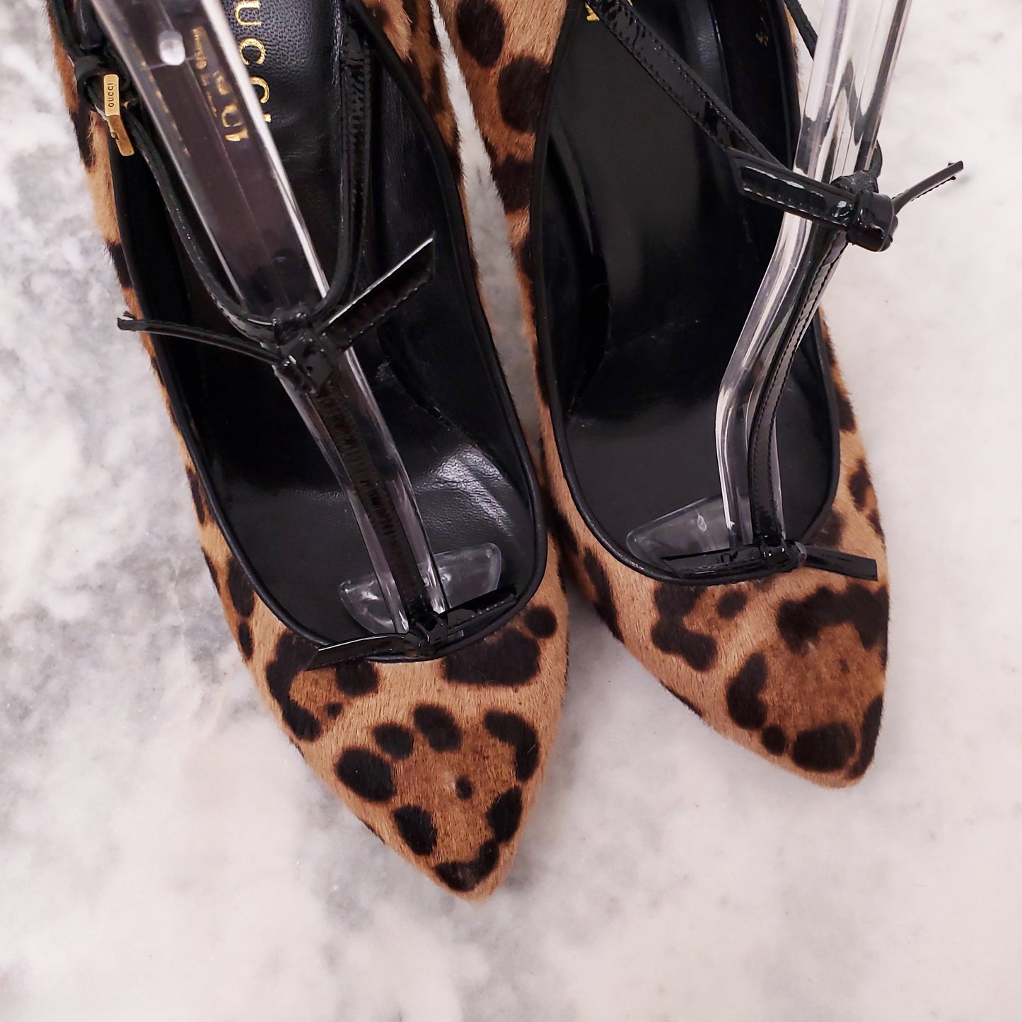 GUCCI LEOPARD PONYHAIR HEELS - SIZE 37.5