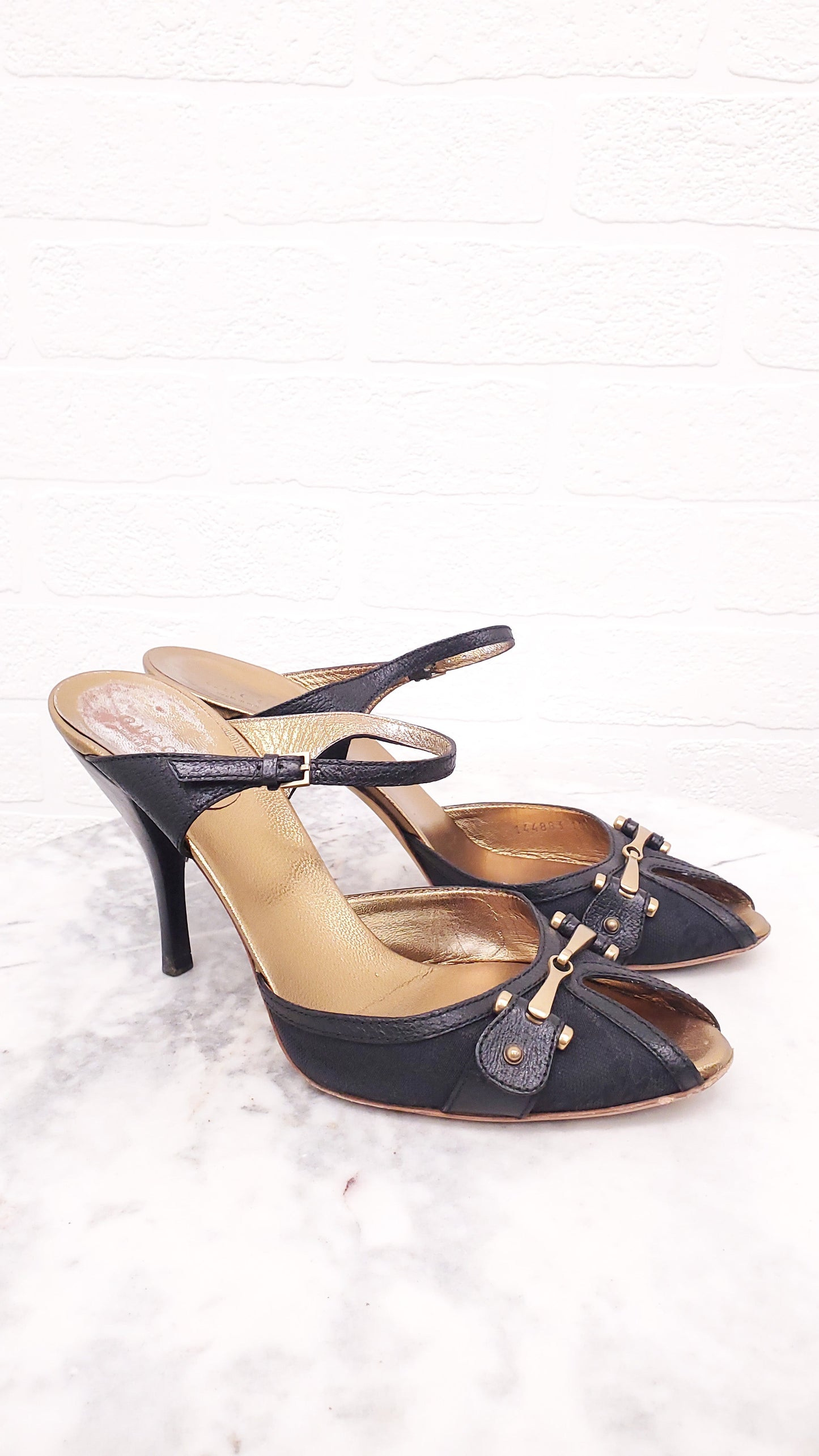 GUCCI LOGO PEEP TOE WITH LOGO - SIZE 10.5(40.5)