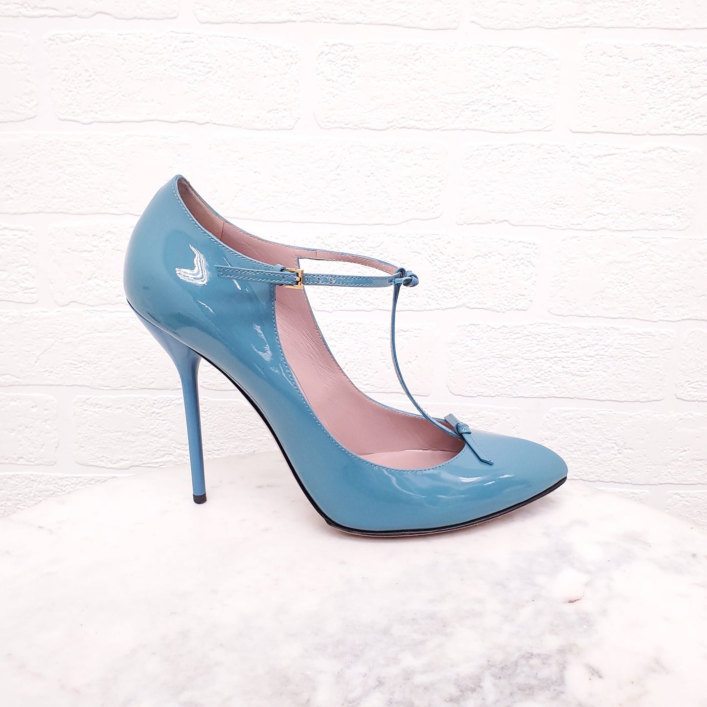 GUCCI PATENT TURQUOISE HEELS WITH BOW - SIZE 41.5