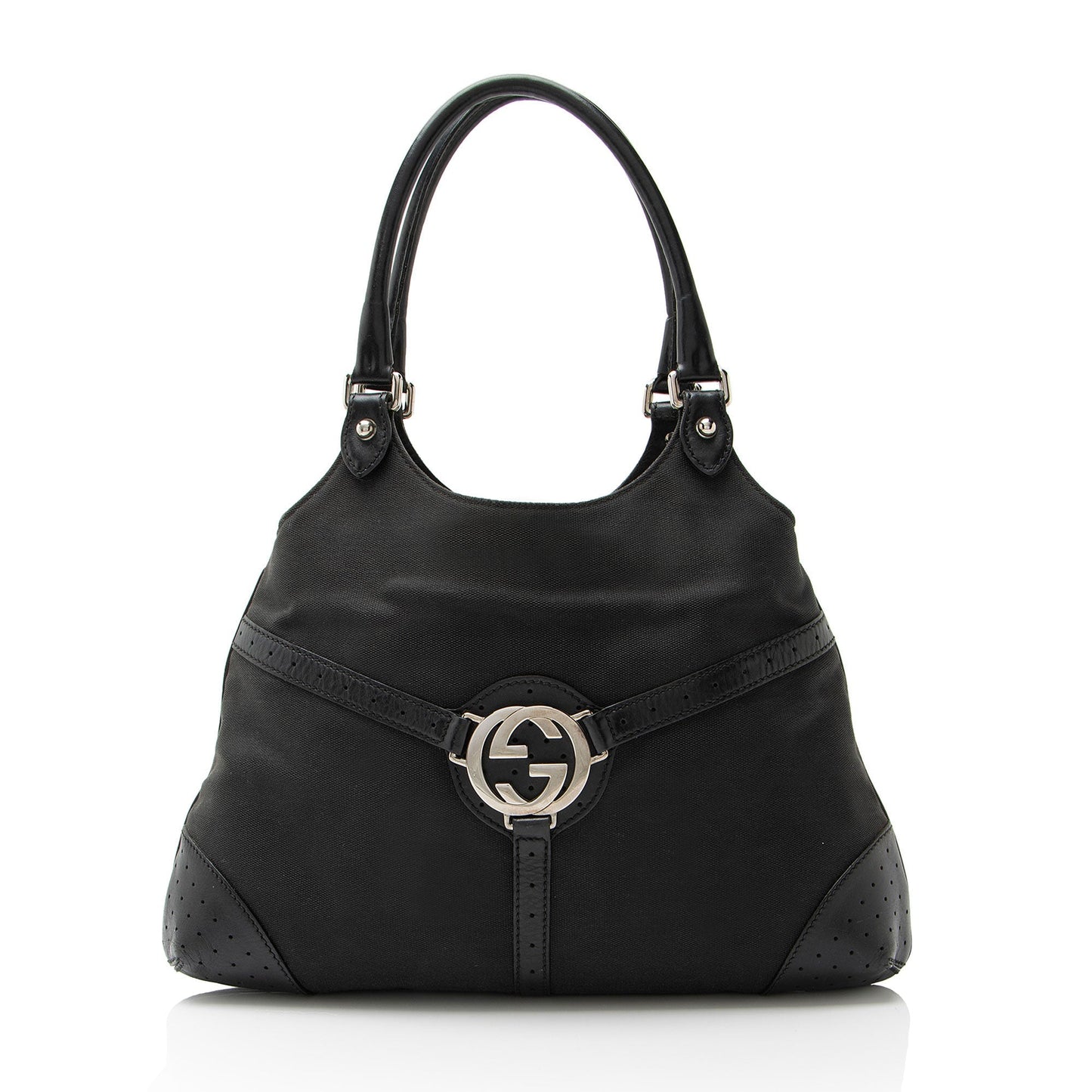 Gucci Canvas Perforated Leather Interlocking G Reins Satchel