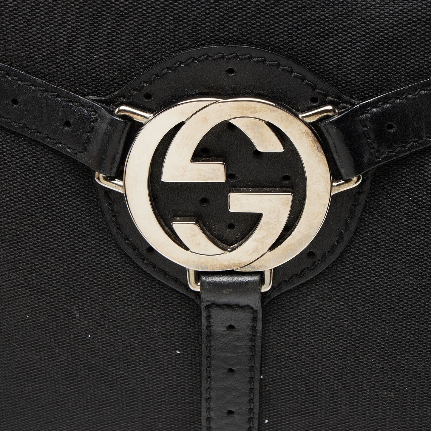 Gucci Canvas Perforated Leather Interlocking G Reins Satchel