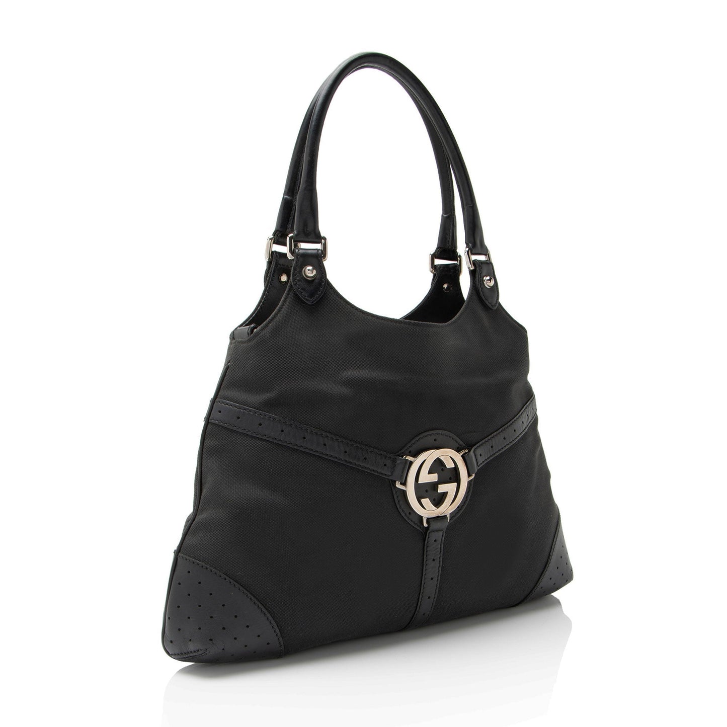 Gucci Canvas Perforated Leather Interlocking G Reins Satchel