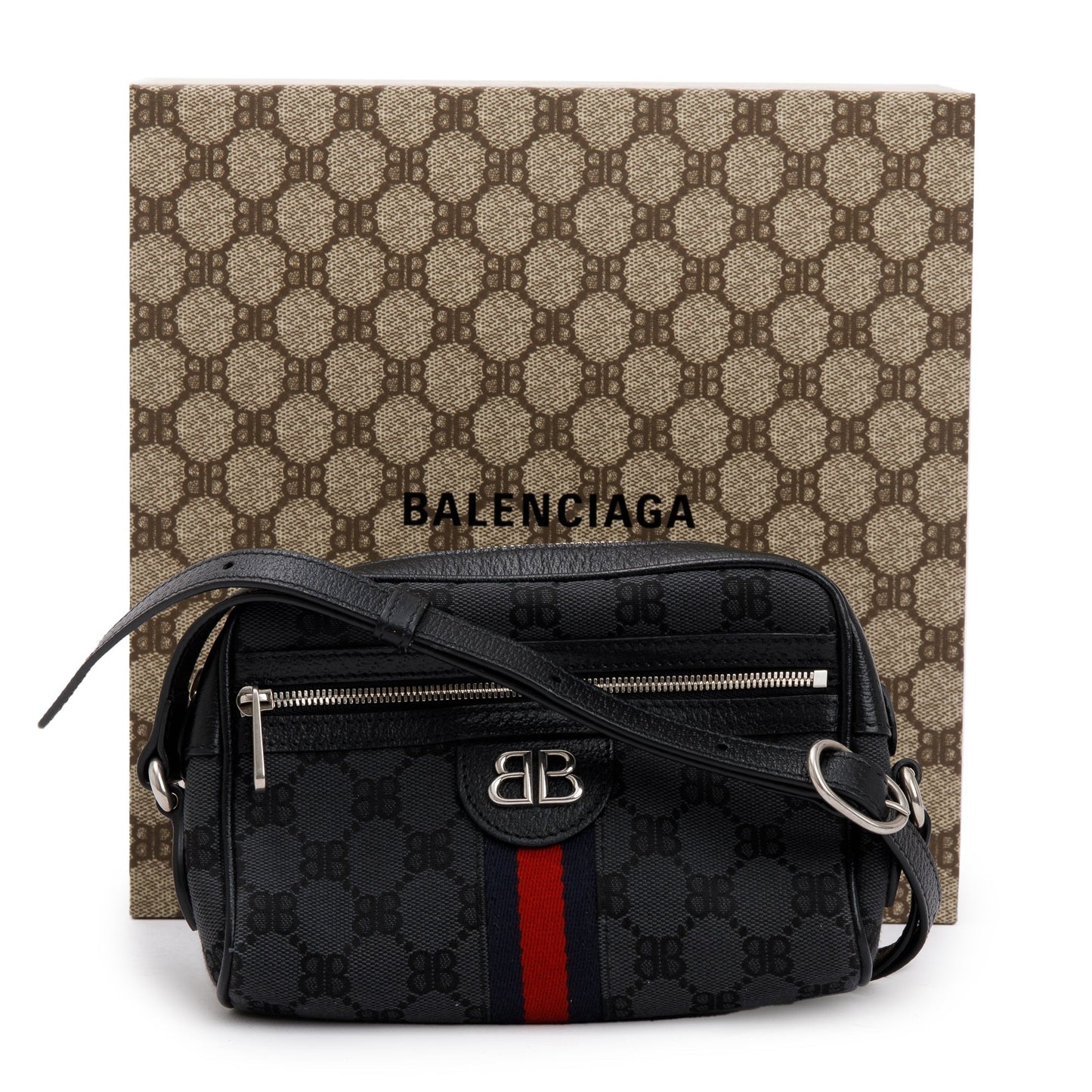 Gucci X Balenciaga The Hacker Project Black BB Canvas Web Mini Camera Bag