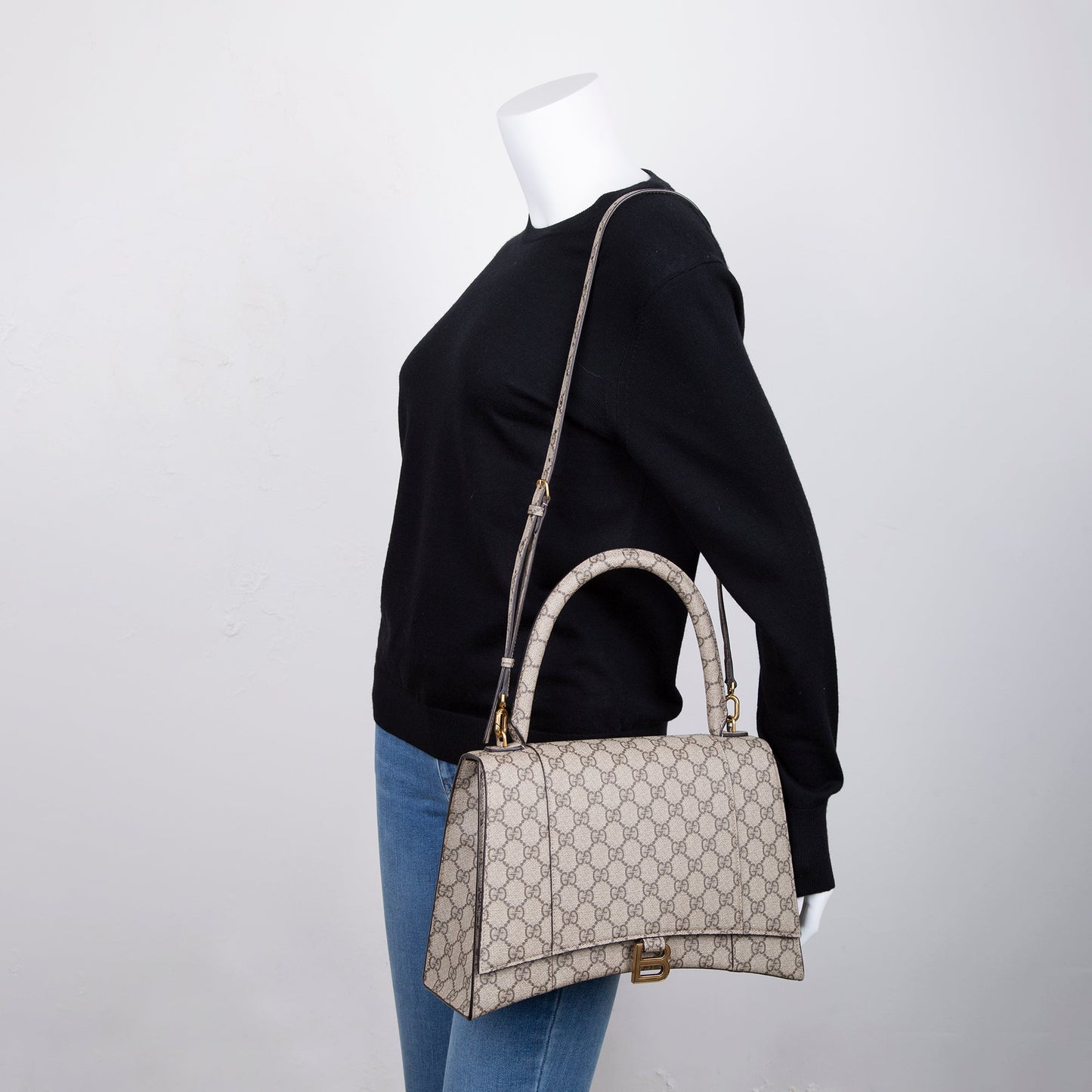 Gucci X Balenciaga The Hacker Project GG Supreme Hourglass Medium Top Handle Bag