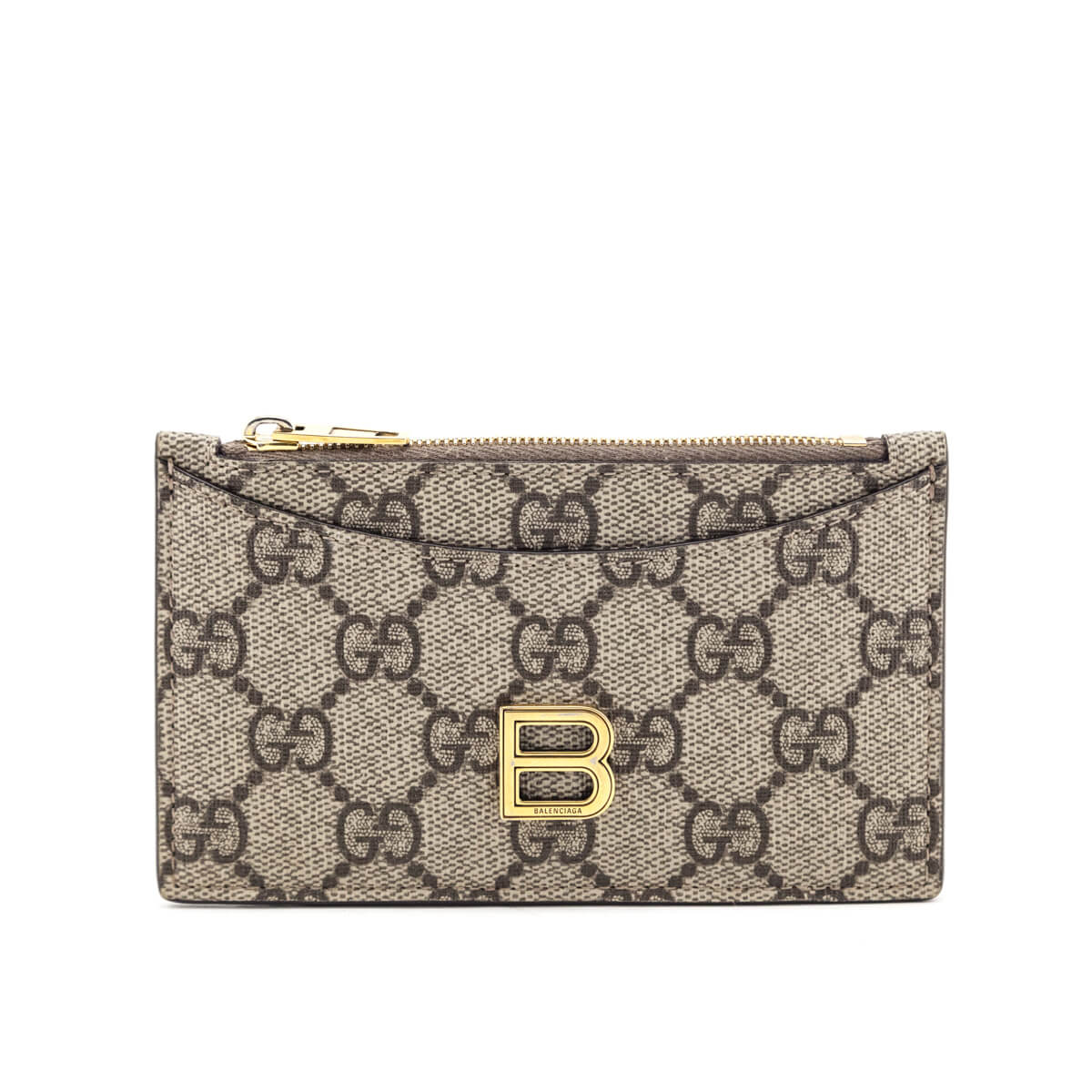 Gucci x Luxury Balenciaga Trending 2025 Beige GG Supreme Monogram Zip Card Case