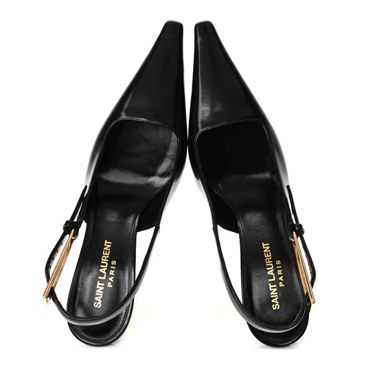 Saint Laurent Vitello Marilyn Lee 75 Slingback Pumps 36 Black