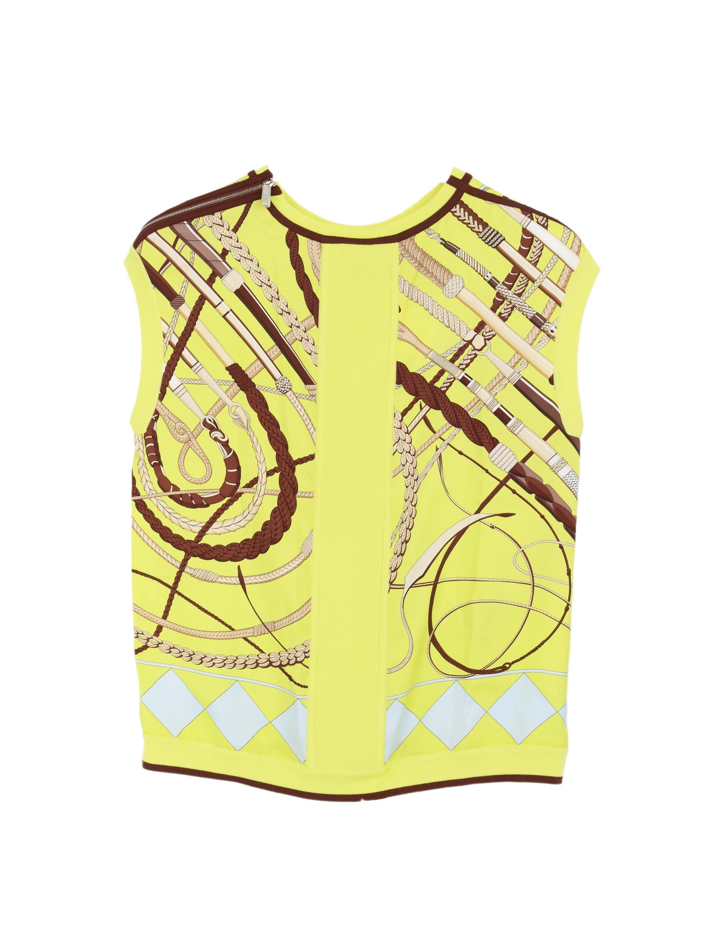 Hermes Yellow/Blue Equestrian Silk & Knit Vest Top 36