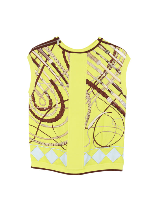 Hermes Yellow/Blue Equestrian Silk & Knit Vest Top 36