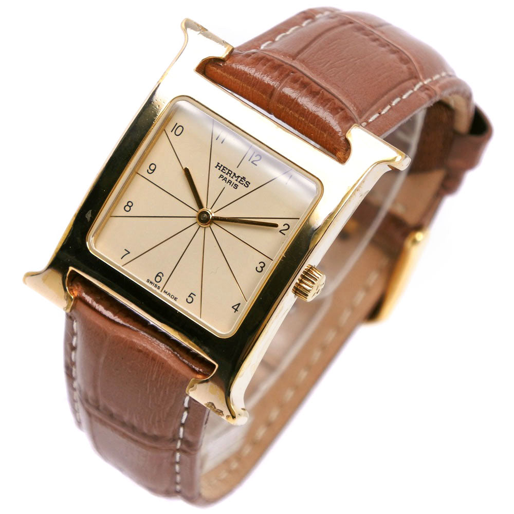 HERMES Watches Quartz RS1.501 Stainless Steel, Plated Gold, Leather Brown Ramsus H watch gold dial mens  d
