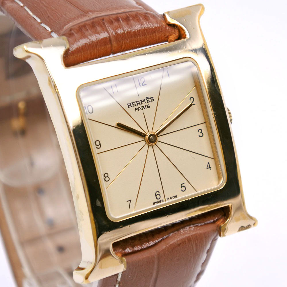 HERMES Watches Quartz RS1.501 Stainless Steel, Plated Gold, Leather Brown Ramsus H watch gold dial mens  d