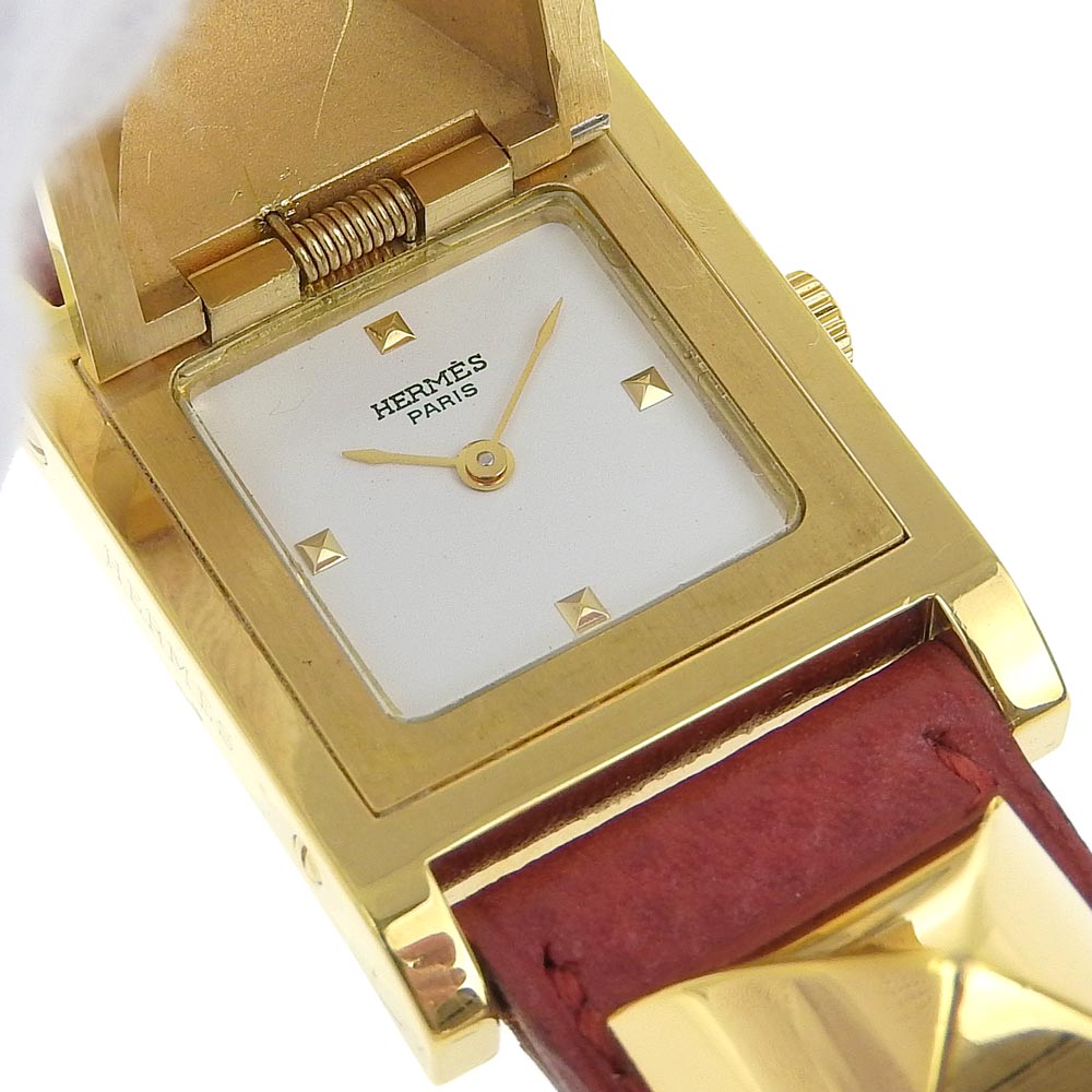 HERMES Watches Quartz ME1.201 Plated Gold , Leather wine-red Medor White dial Women  d