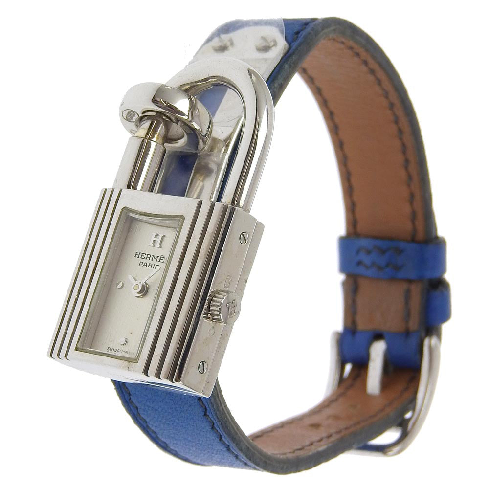 HERMES Watches Quartz Silver925 , Leather blue Kelly watch Silver dial Women  d