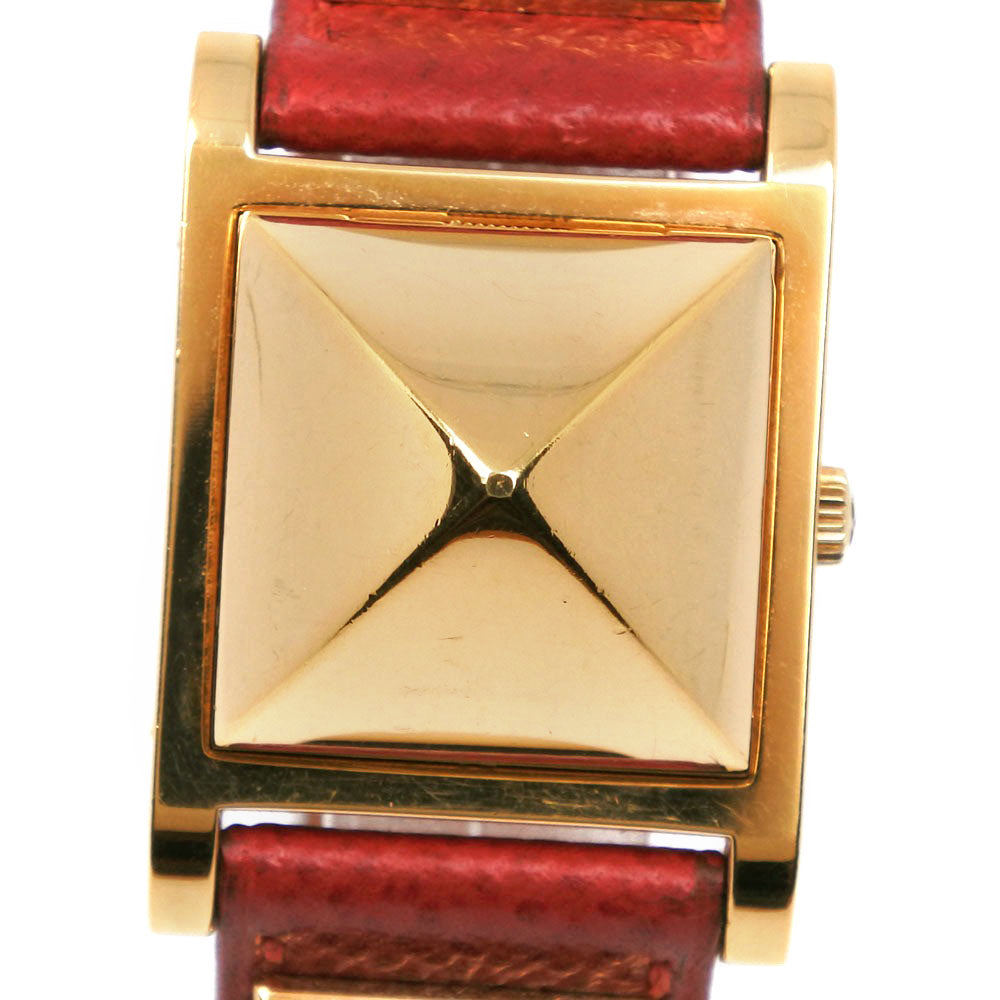 HERMES Watches Quartz Plated Gold , Leather Red Medor White dial Women  d