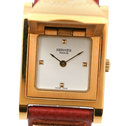 HERMES Watches Quartz Plated Gold , Leather Red Medor White dial Women  d
