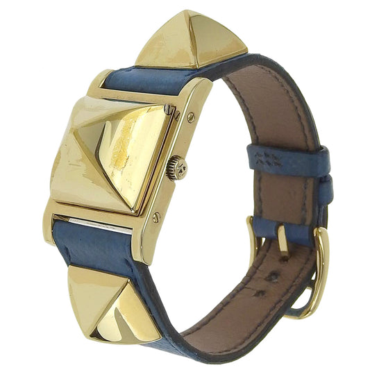 HERMES Watches Quartz Plated Gold , Leather Silver Medor White dial