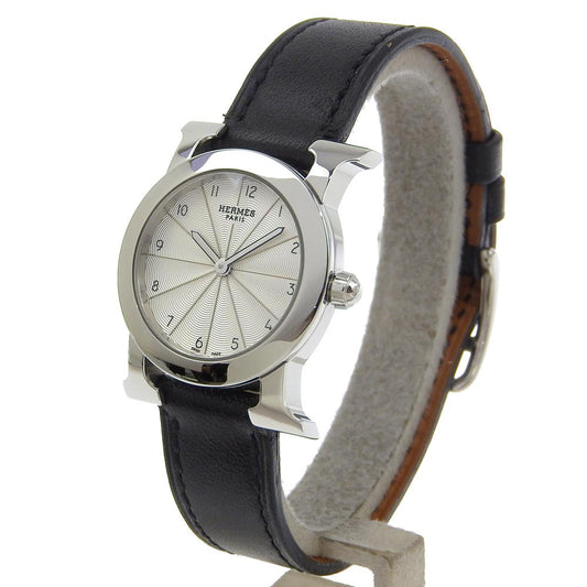 HERMES Watches Quartz HR1.210 Stainless Steel , Embossed Leather Silver H watch Rondo Silver dial