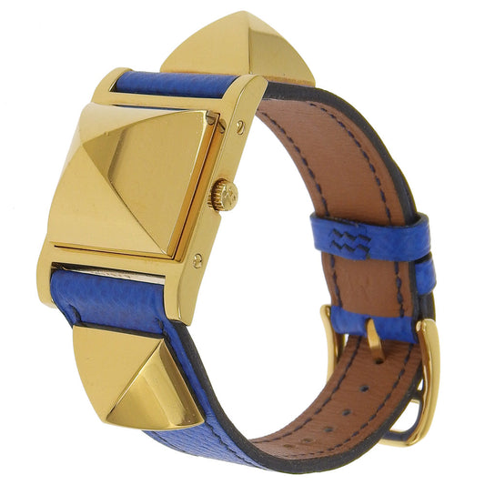 HERMES Watches Quartz Plated Gold, embossed leather gold Medor White dial