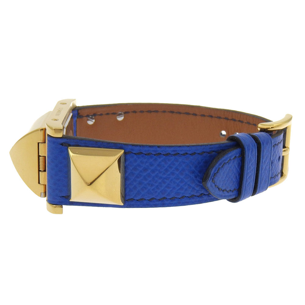 HERMES Watches Quartz Plated Gold, embossed leather gold Medor White dial