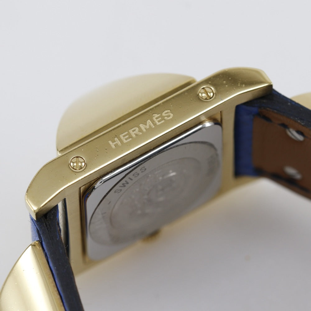 HERMES Watches Quartz Plated Gold, embossed leather gold Medor White dial