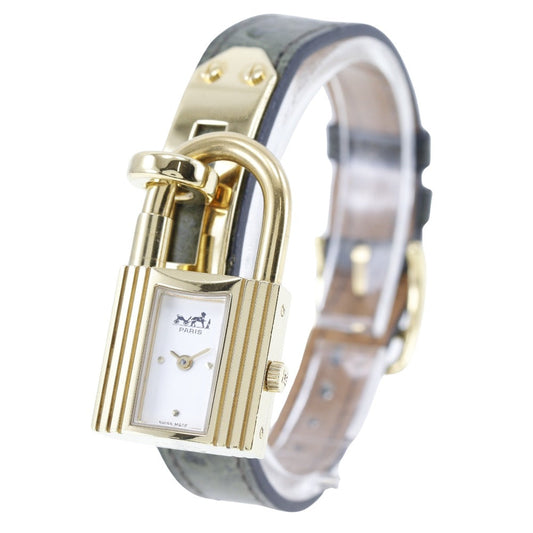 HERMES Watches Quartz Plated Gold , Leather gold Kelly White dial Women  d