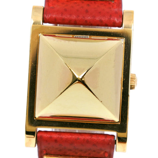 HERMES Watches Quartz Plated Gold , Leather Red/gold Medor White dial Women  d