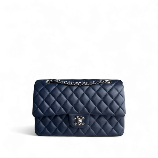Chanel Classic Flap Medium - 25CM Quilted Lambskin Midnight Blue Silver Hardware Series 22