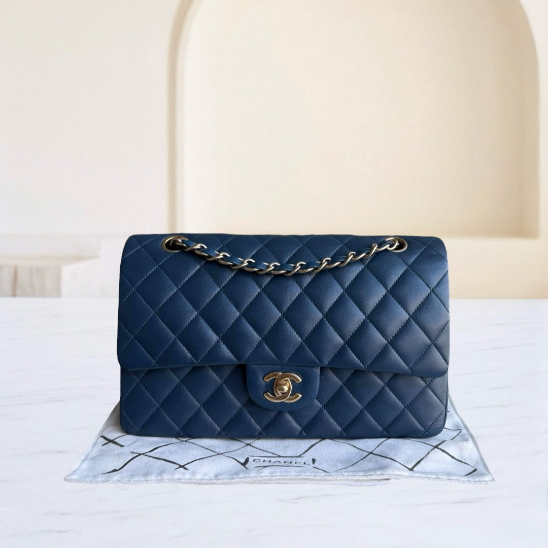 Chanel Classic Flap Medium - 25CM Quilted Lambskin Blue Gold Hardware Series 13