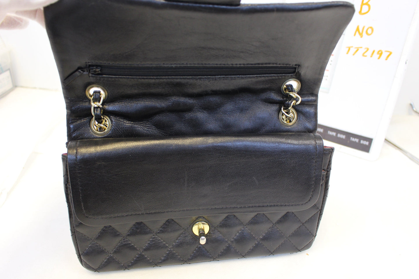 CHANEL Quilted  Leather Double Flap Classic Medium Black Bag