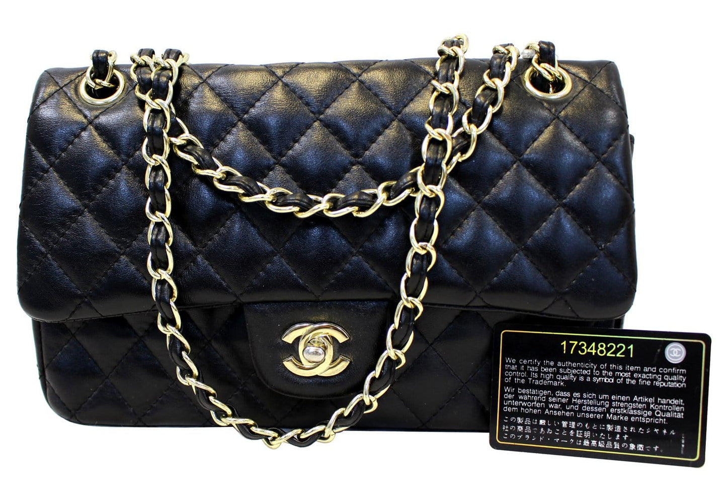 CHANEL Quilted  Leather Double Flap Classic Medium Black Bag